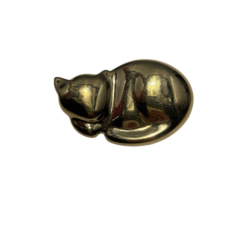 Vintage Liz Claiborne Gold Tone Shiny Cute Sleeping Kitty Cat Kitten Brooch Pin